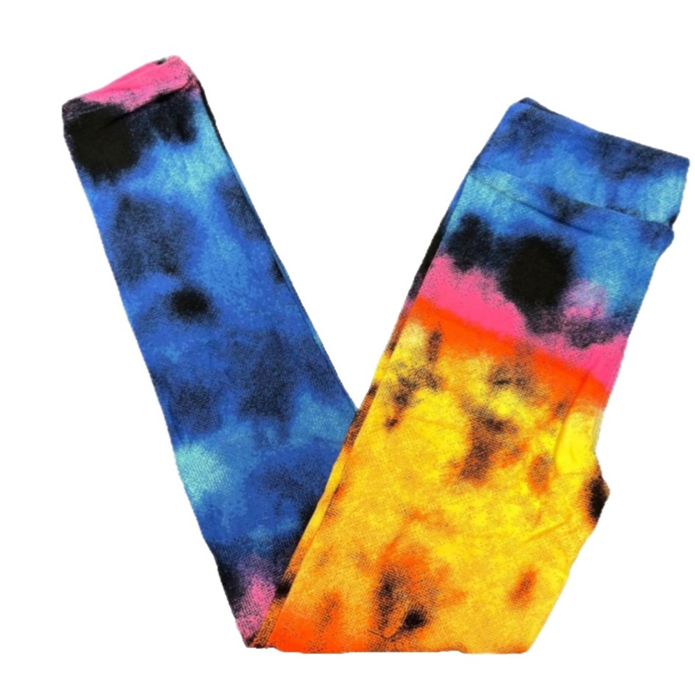 LuLaRoe Womens Leggings Size TC2 Black Pink Blue Yellow Tie Dye Plus 18+ NWT